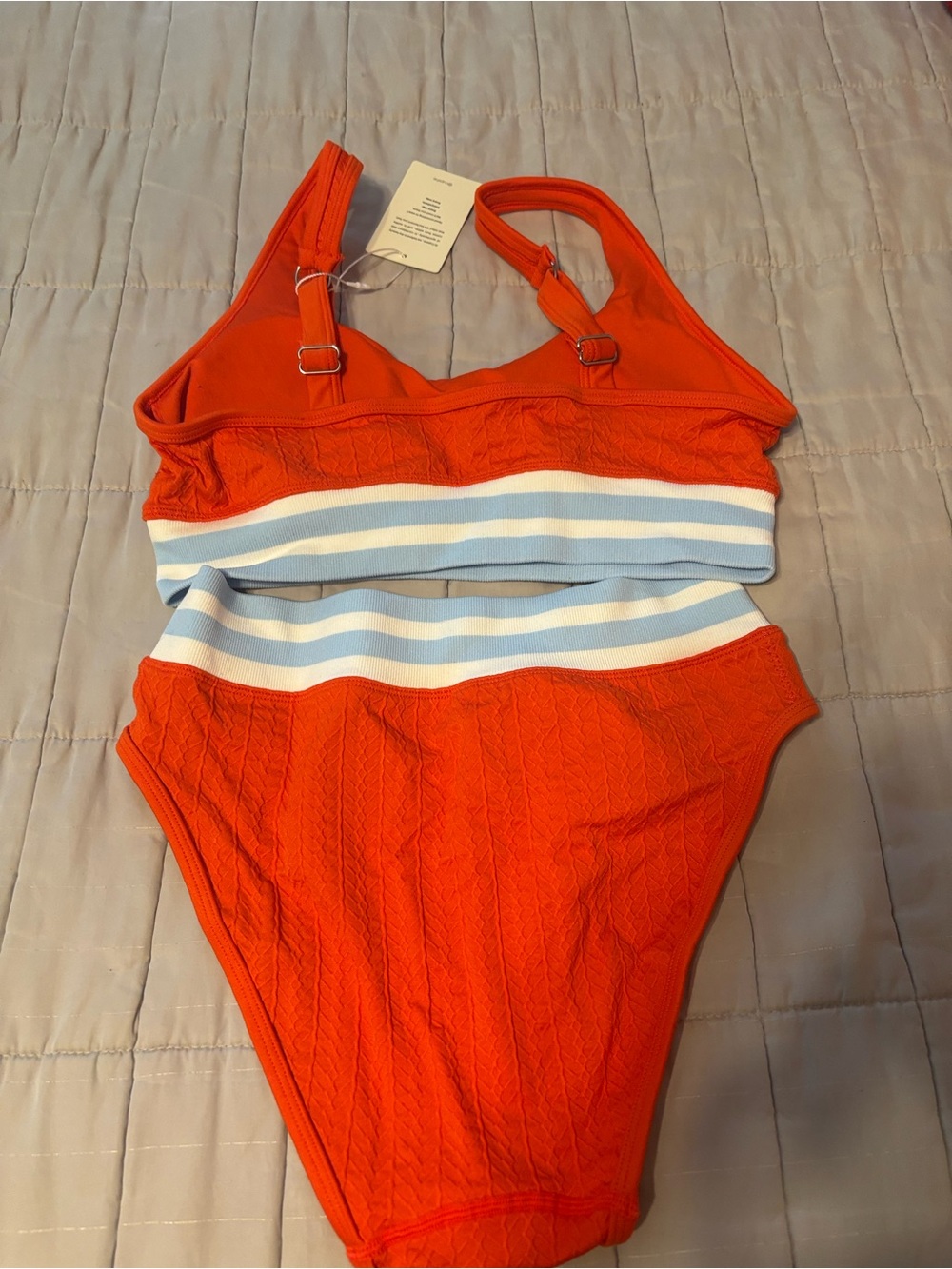 Cupshe Orange Two-Piece Bikini with Blue and White Stripes